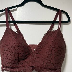 Aerie Floral Lace Bralette in Deep Burgundy